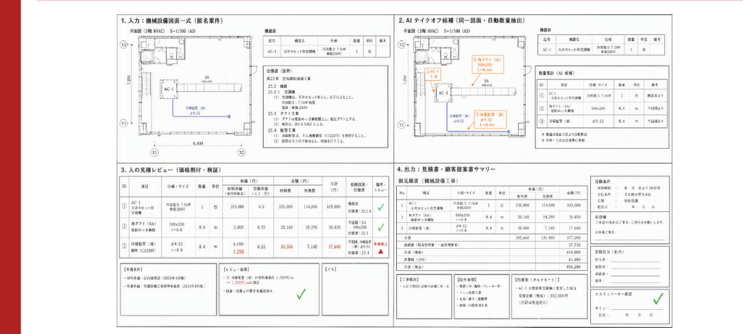 入札図書からの原価内訳・提出見積作成の画面・図面例